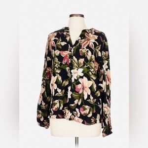 New! With tags! Black Pink Long Sleeve Blouse with Pink & Green Flowers
